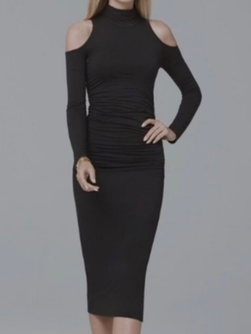 White House Black Market figure-hugging midi dress with cold-shoulder cutouts
